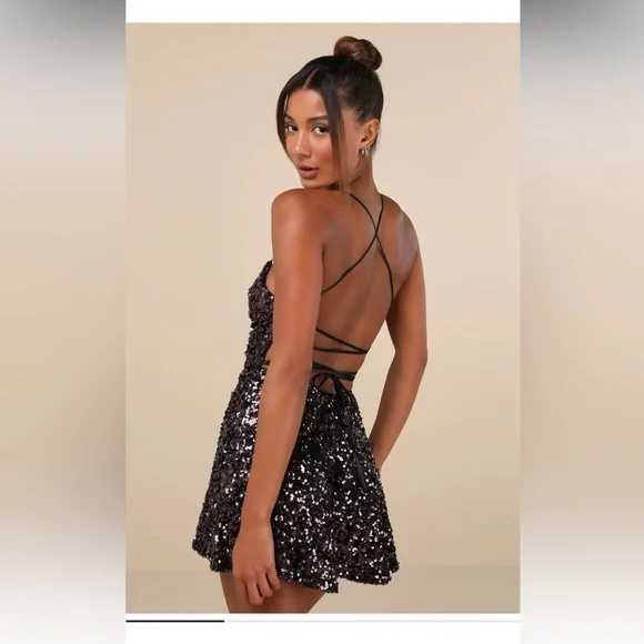 Lulu's Glittering Charm Plum Sequin Knot-Front Romper - Picture 2 of 4